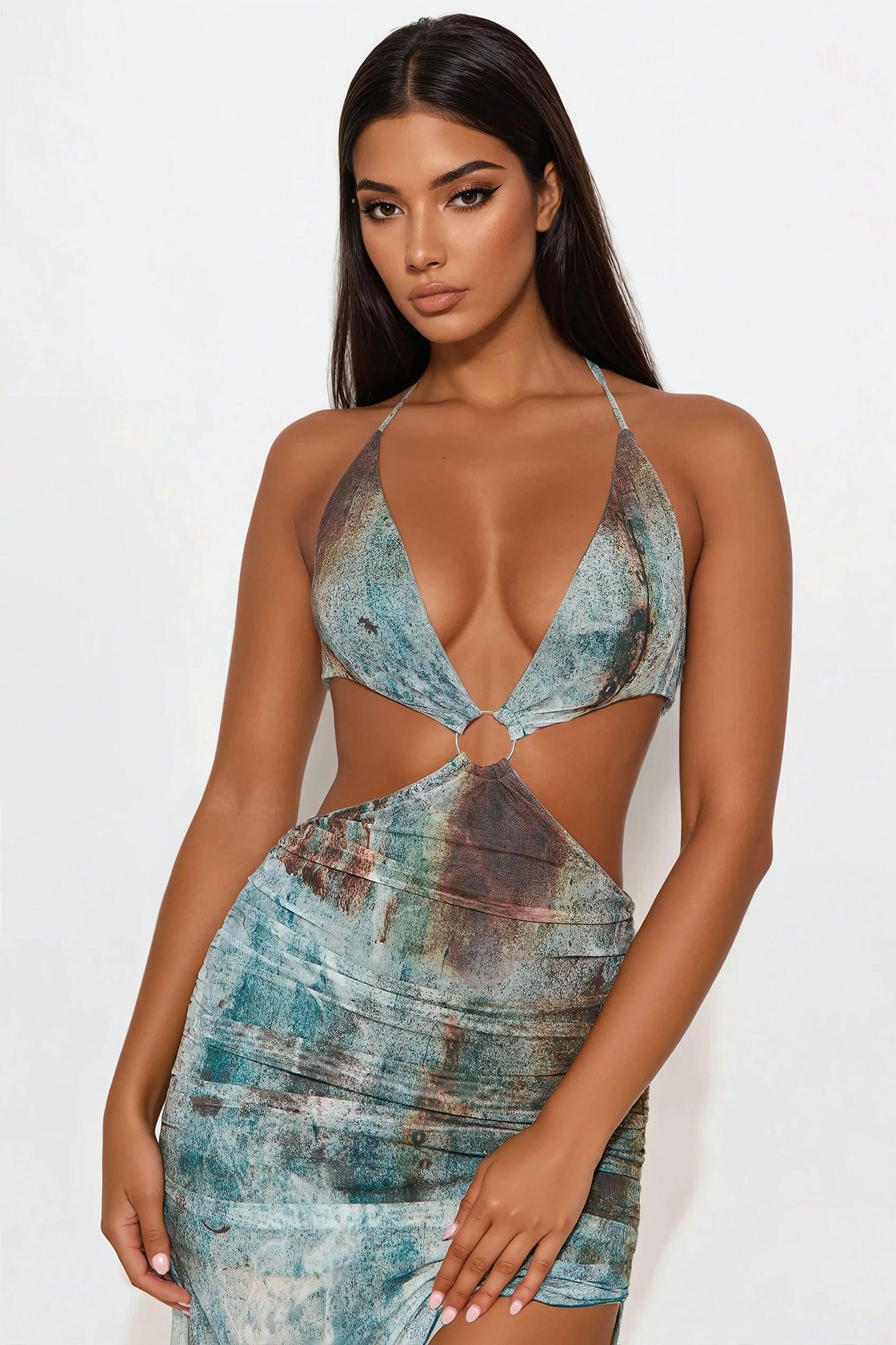 Nina Mesh Maxi Dress - Blue/combo Product Image