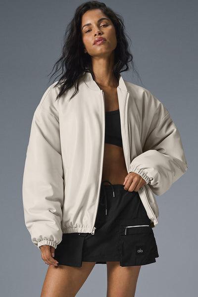 Faux Leather Premier Bomber - Bone Product Image