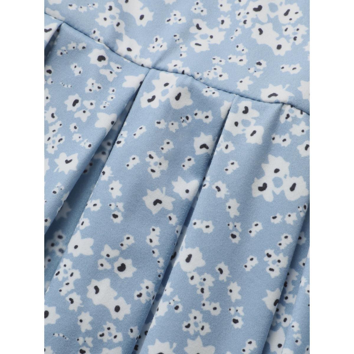 Plus Size U Neck Ditsy Floral Pleated Dress Stone Women Casual Pleated U-neck Sleeveless Curvy BloomChic 12/L Product Image