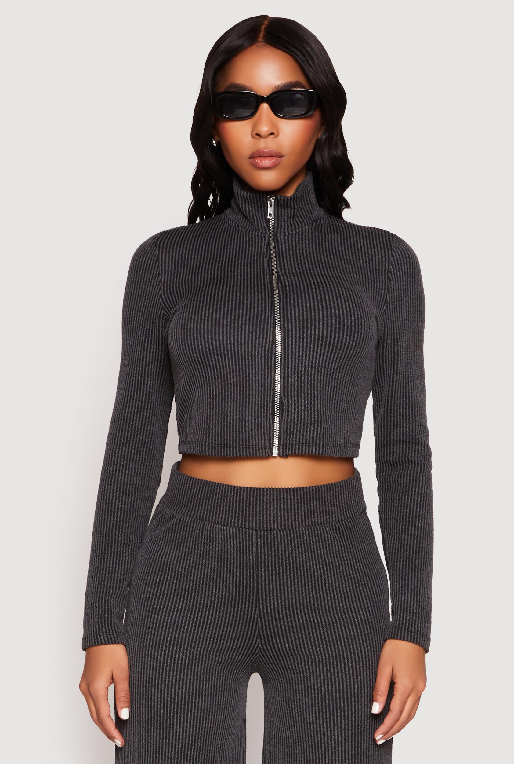 Womens Iris Rib Knit Mock Neck Track Jacket Product Image