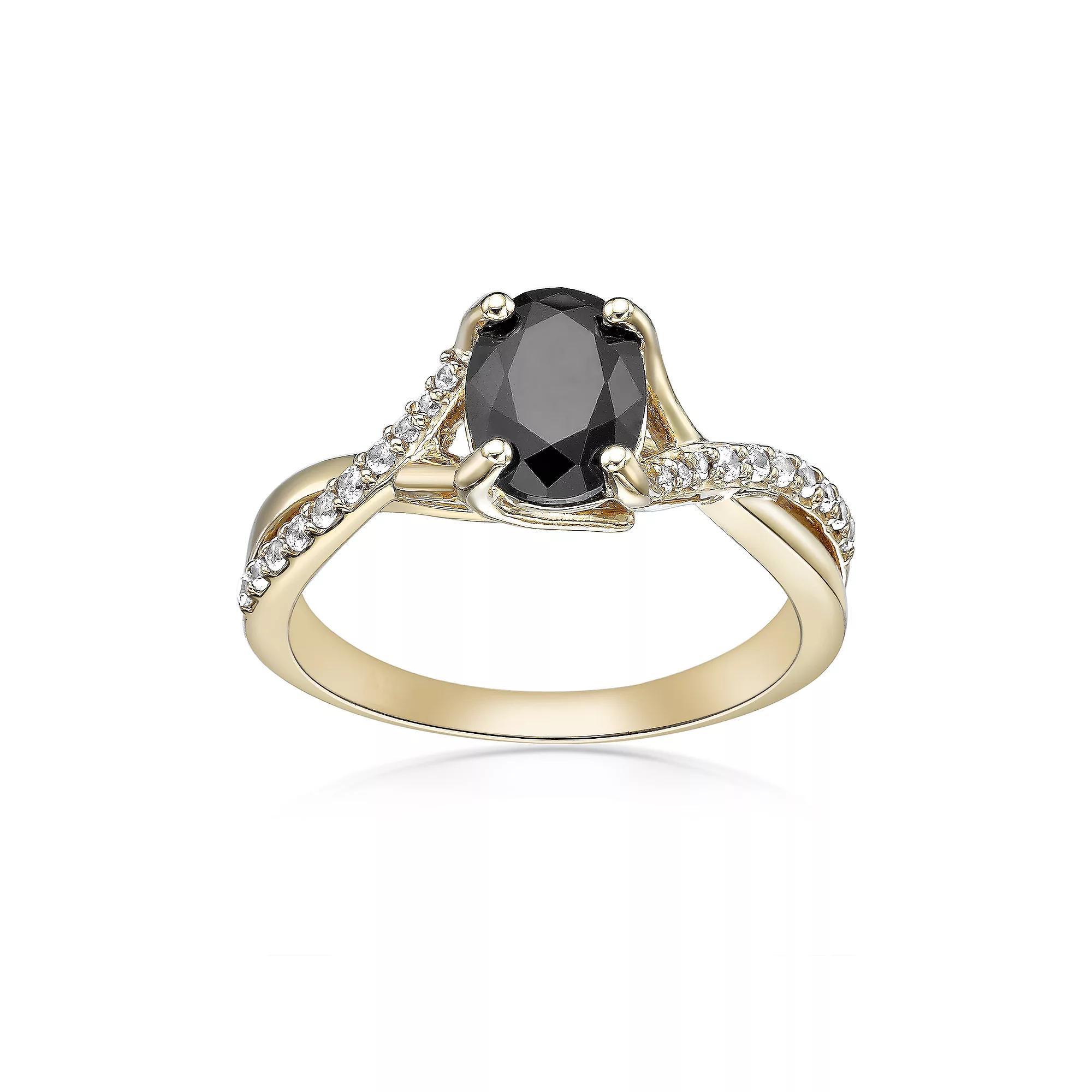 Gemminded 2 Micron Gold Over Silver Black Onyx & Lab-Created White Sapphire Ring, Women's, Size: 8, Gold Tone Product Image
