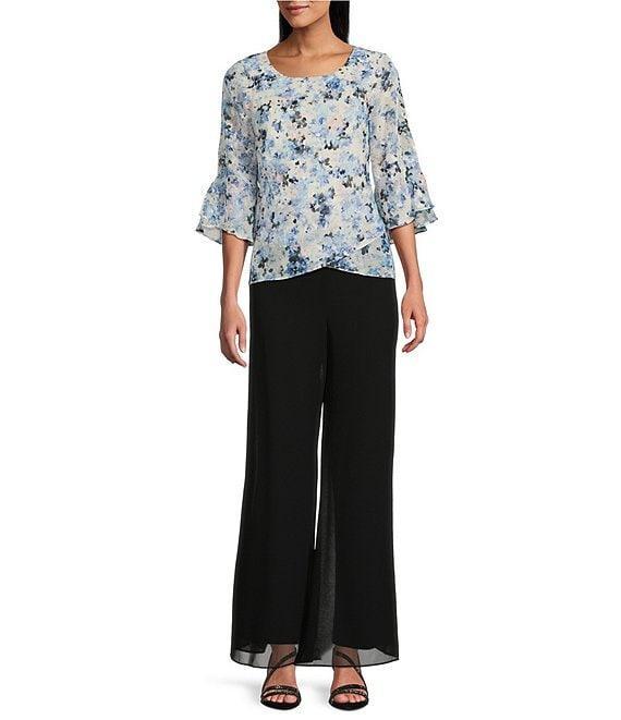 Alex Evenings Chiffon Scoop Neck 3/4 Bell Sleeve Tulip Hem Blouse Product Image