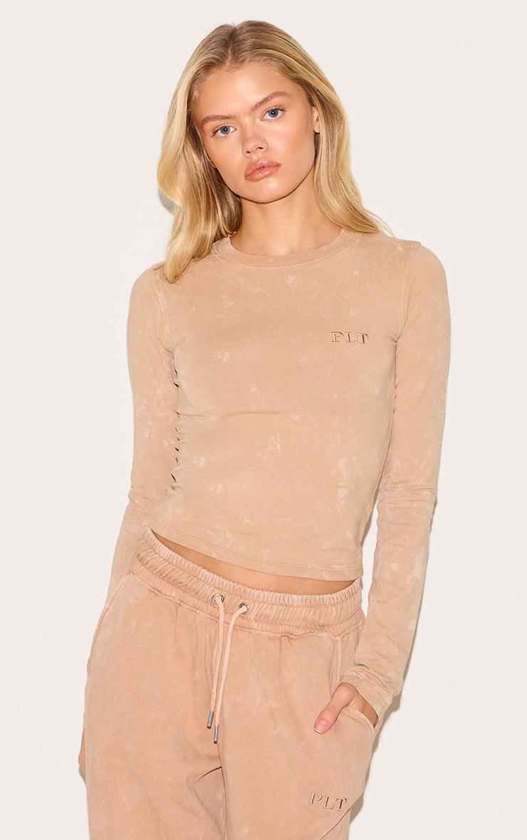 PRETTYLITTLETHING Sand Washed Longline Cotton Long Sleeve T-shirt Product Image