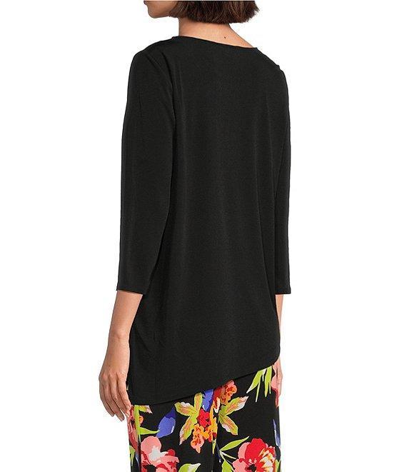 Slim Factor by Investment 3/4 Sleeve Angle Hem Crew Neck Knit Top Product Image