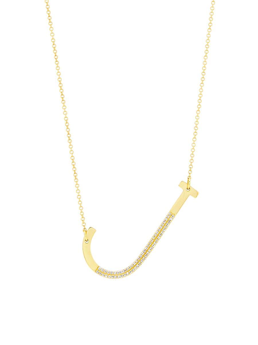 Womens 14K Yellow Gold & 0.14 TCW Diamond Initial Pendant Necklace Product Image