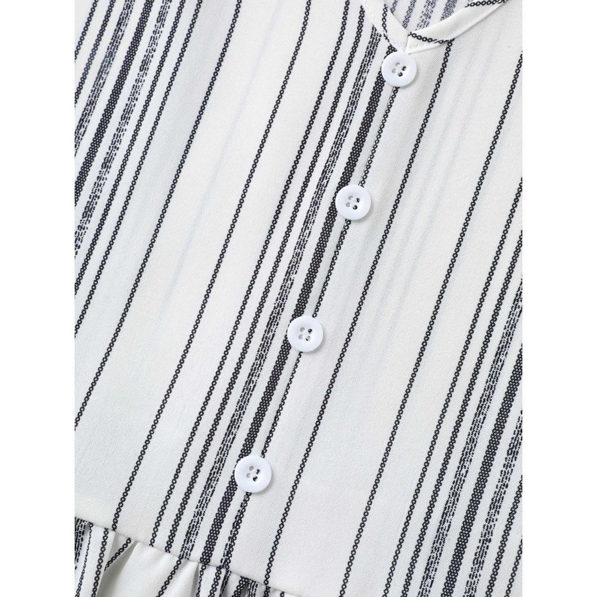Plus Size Ivory Striped Button Detail Flowy Shirt Women Resort Half Sleeve V-neck Vacation Blouses BloomChic 22-24/3X Product Image