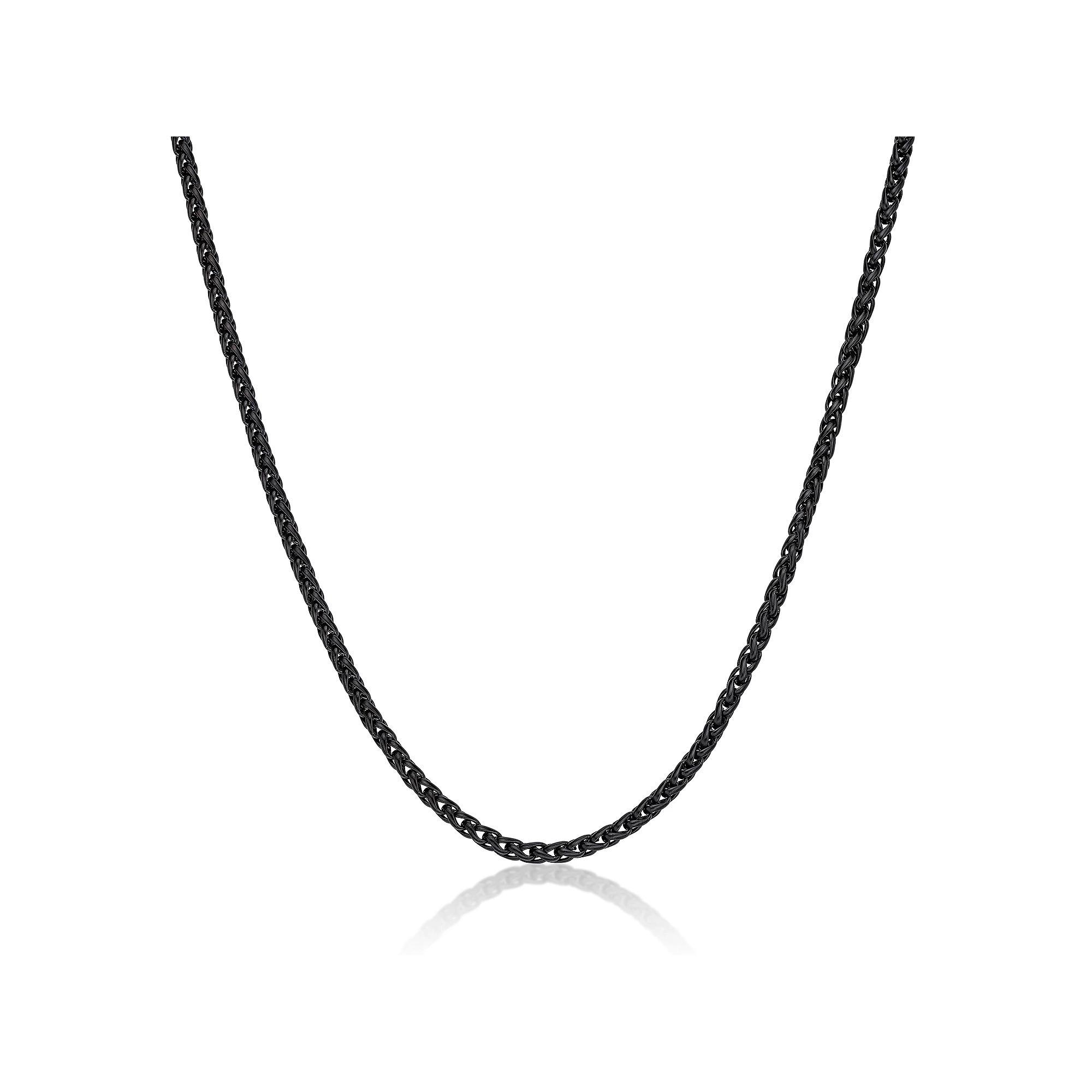 Men's LYNX Stainless Steel Wheat Chain Necklace, Size: 30", Black Product Image