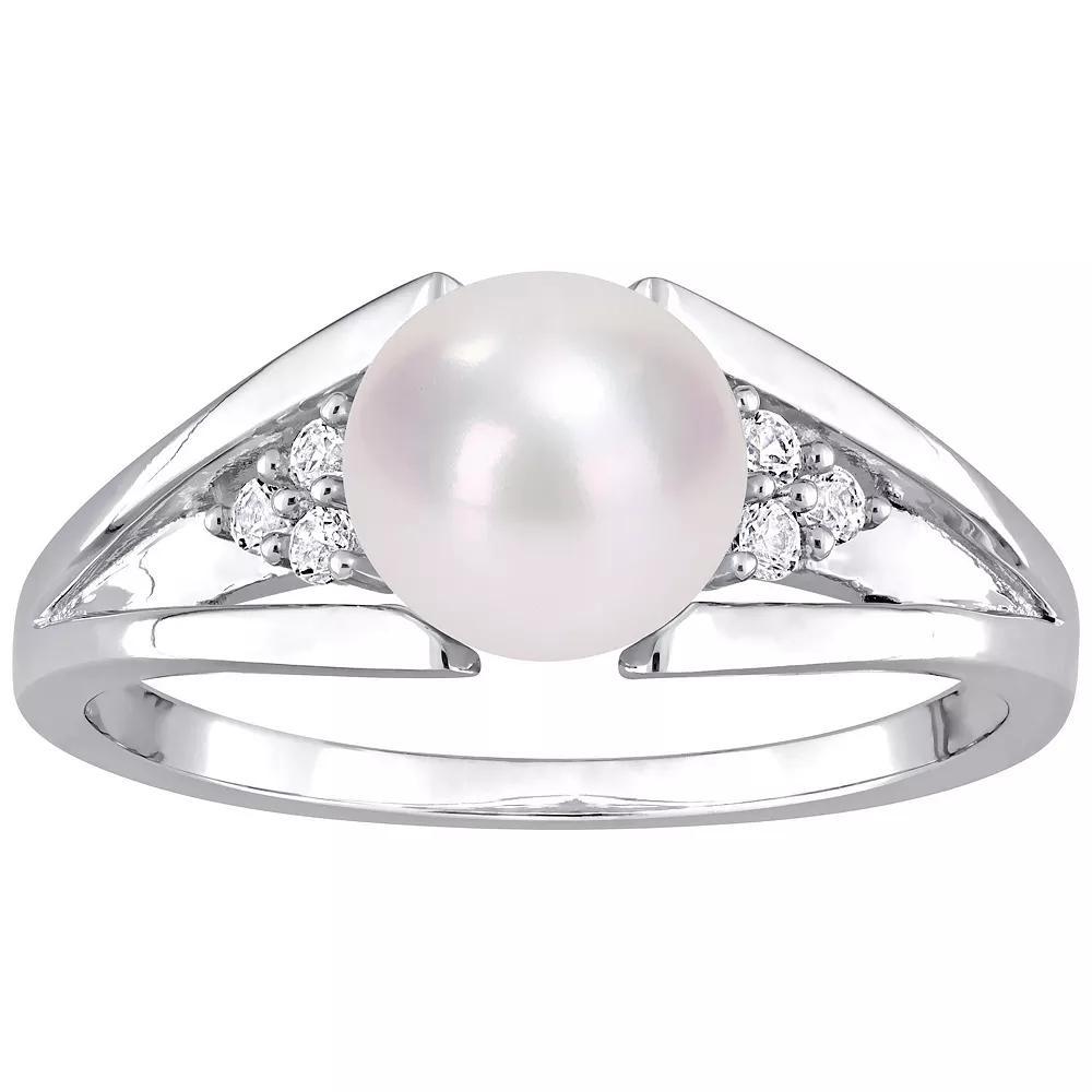 Stella Grace Sterling Silver Freshwater Cultured Pearl & Diamond Accent Split-Shank Ring, Womens Product Image