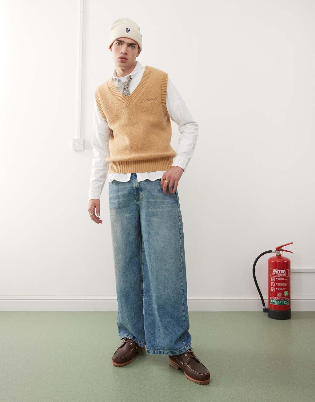 COLLUSION v-neck knitted vest in cream Product Image