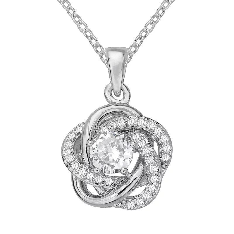 The Silver Lining Cubic Zirconia Silver Tone Love Knot Pendant, Women's, Size: 18", White Product Image