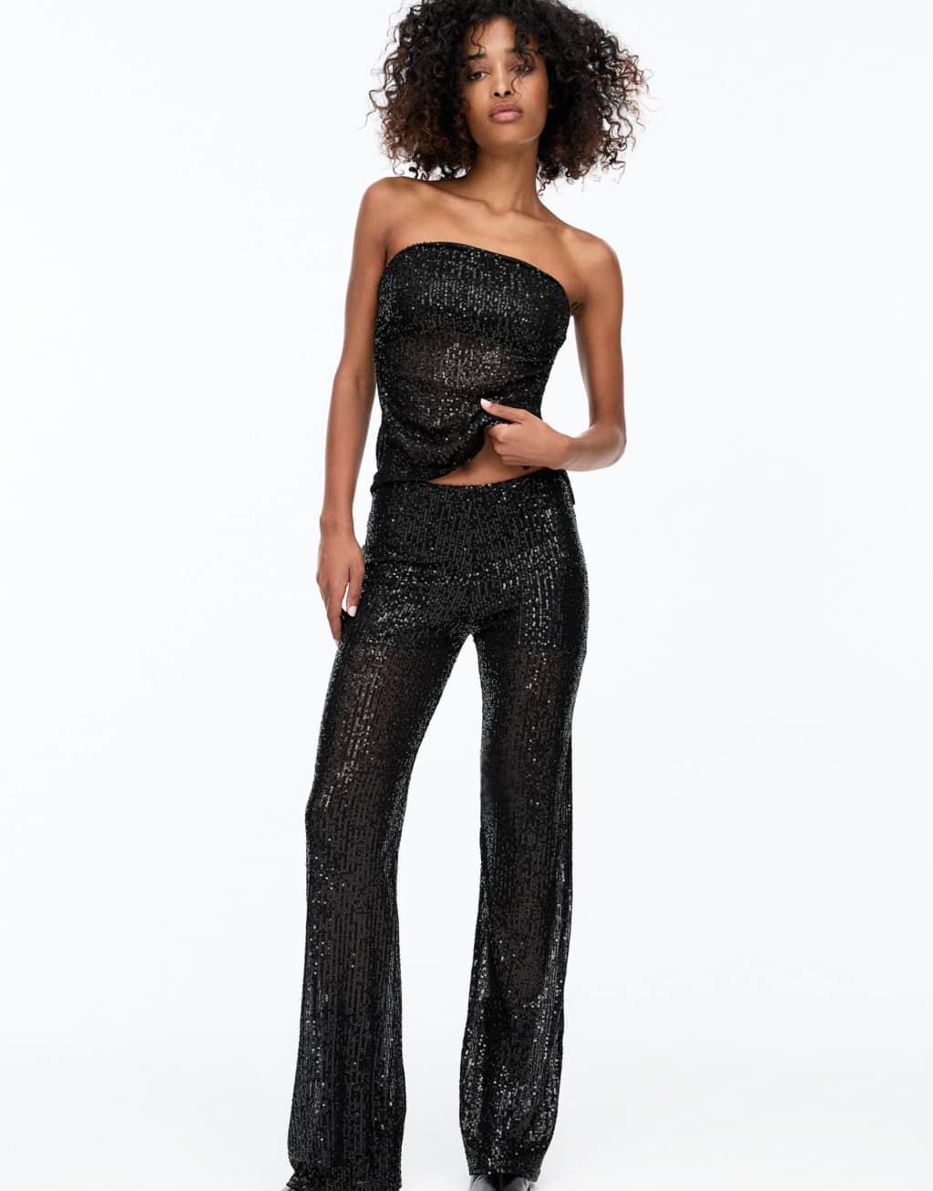 Pull&Bear x Dixie D'Amelio sequin pants in black Product Image