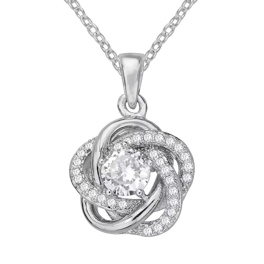 The Silver Lining Cubic Zirconia Silver Tone Love Knot Pendant, Women's, Size: 18", White Product Image