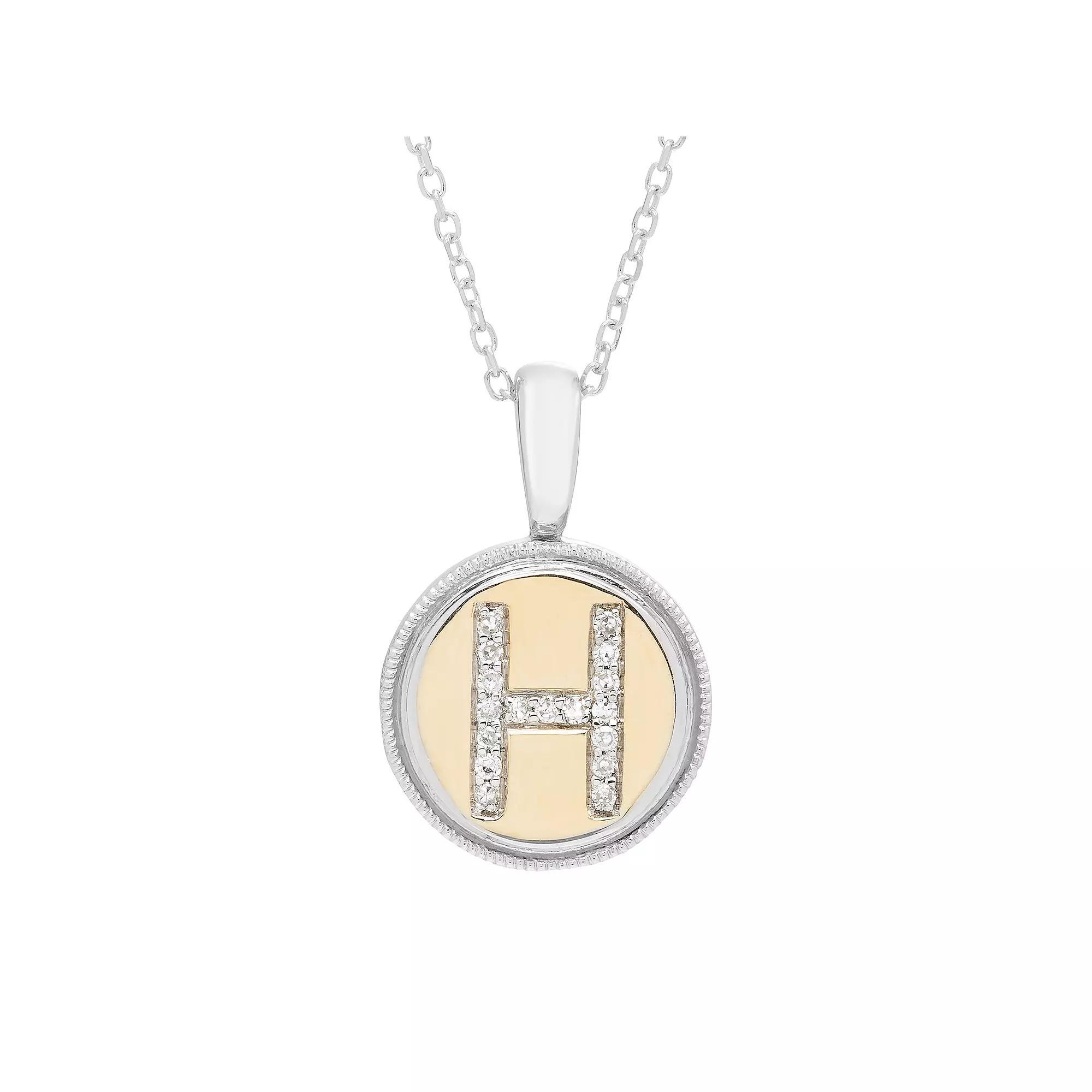 Its Personal 14k Gold Over Sterling Silver Diamond Accent Initial Pendant Necklace, Womens Two Tone H Product Image