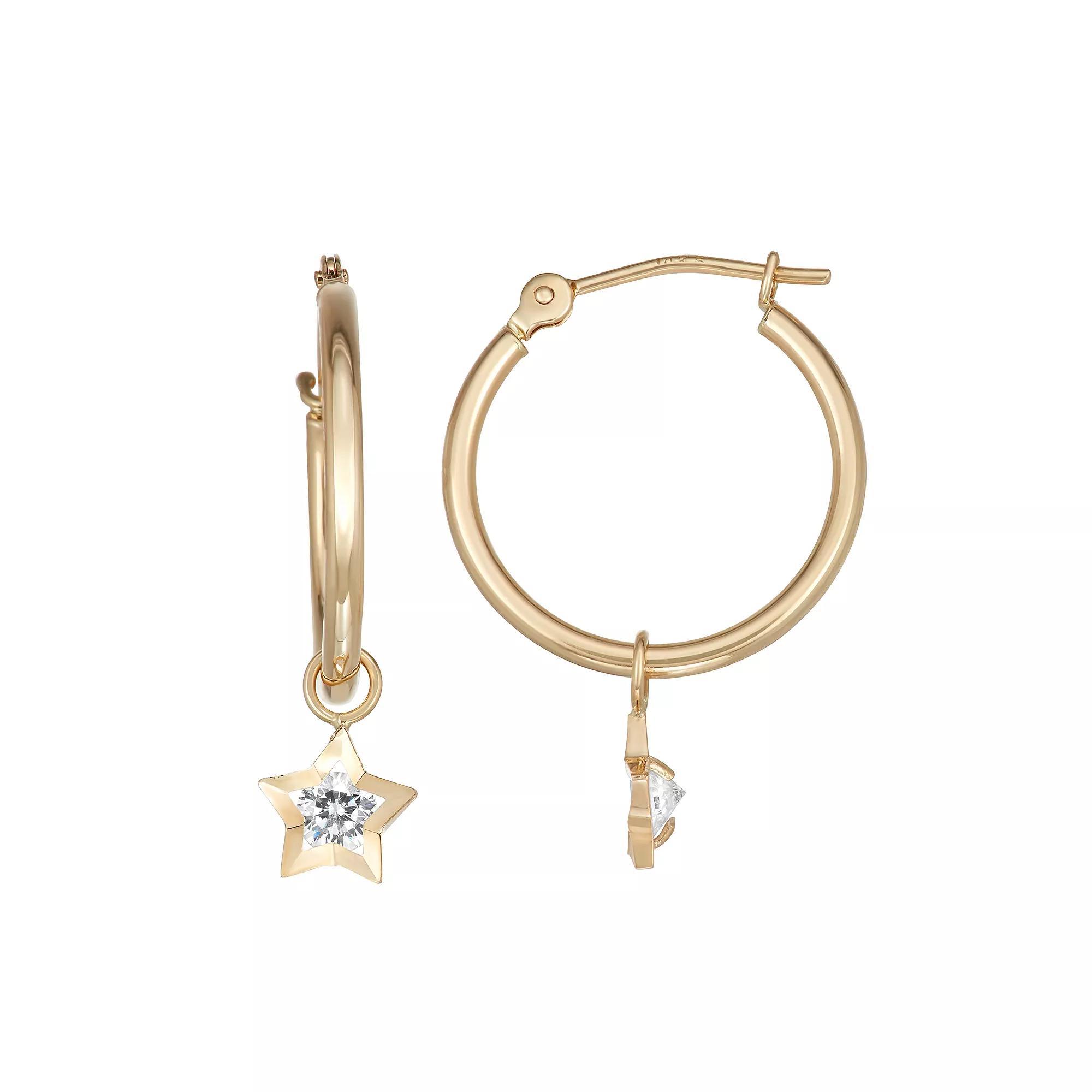 Forever 14K Gold Star Charm Hoop Earrings, Women's Product Image