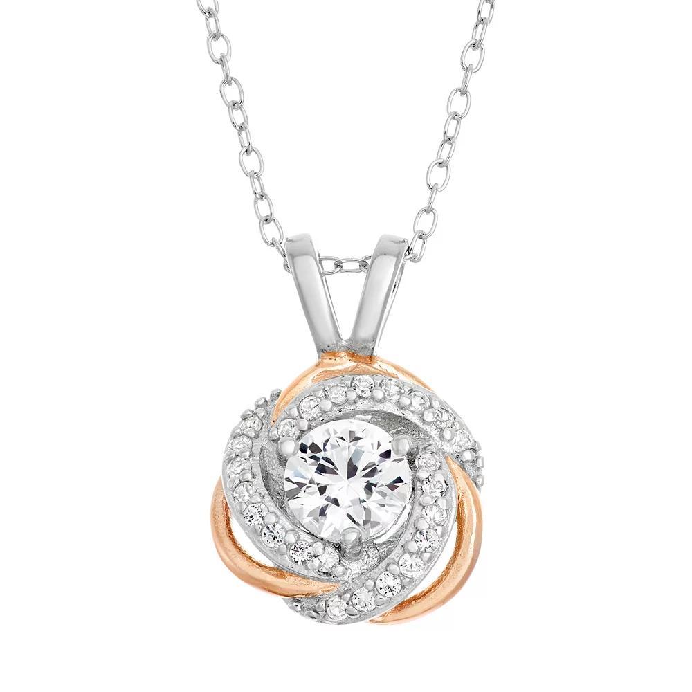 Lab-Created White Sapphire Sterling Silver & 18k Rose Gold Over Silver Love Knot Necklace, Women's, Size: 18" Product Image