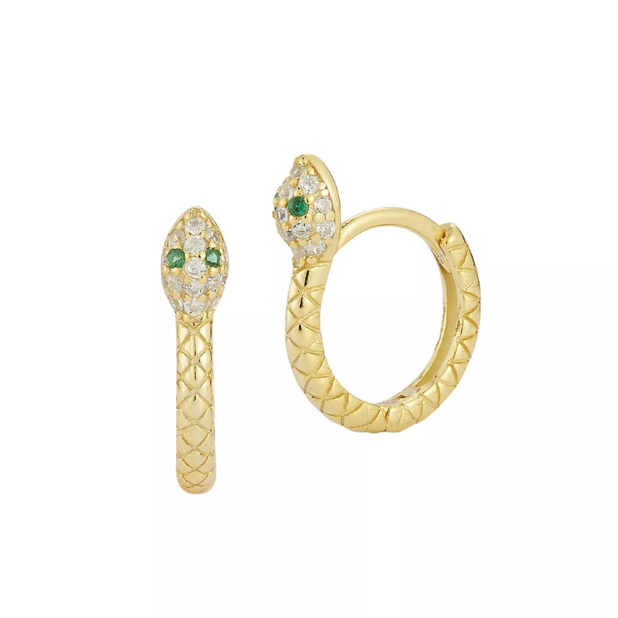 Sunkissed Sterling Cubic Zirconia Snake Huggie Hoop Earrings, Women's, Gold Tone Product Image