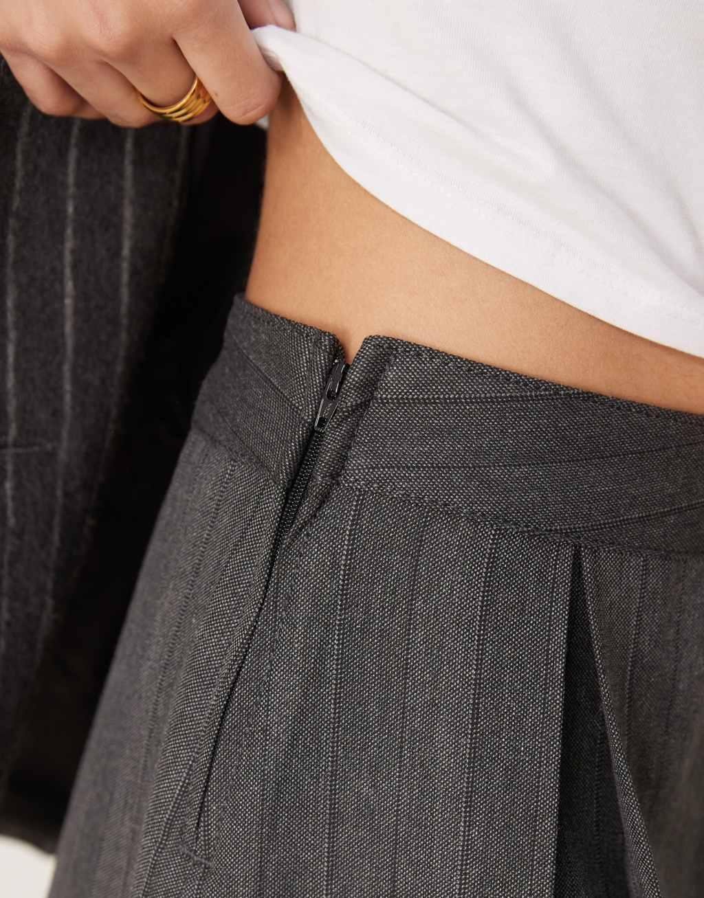 ASOS DESIGN pleated mini skirt in gray herringbone Product Image