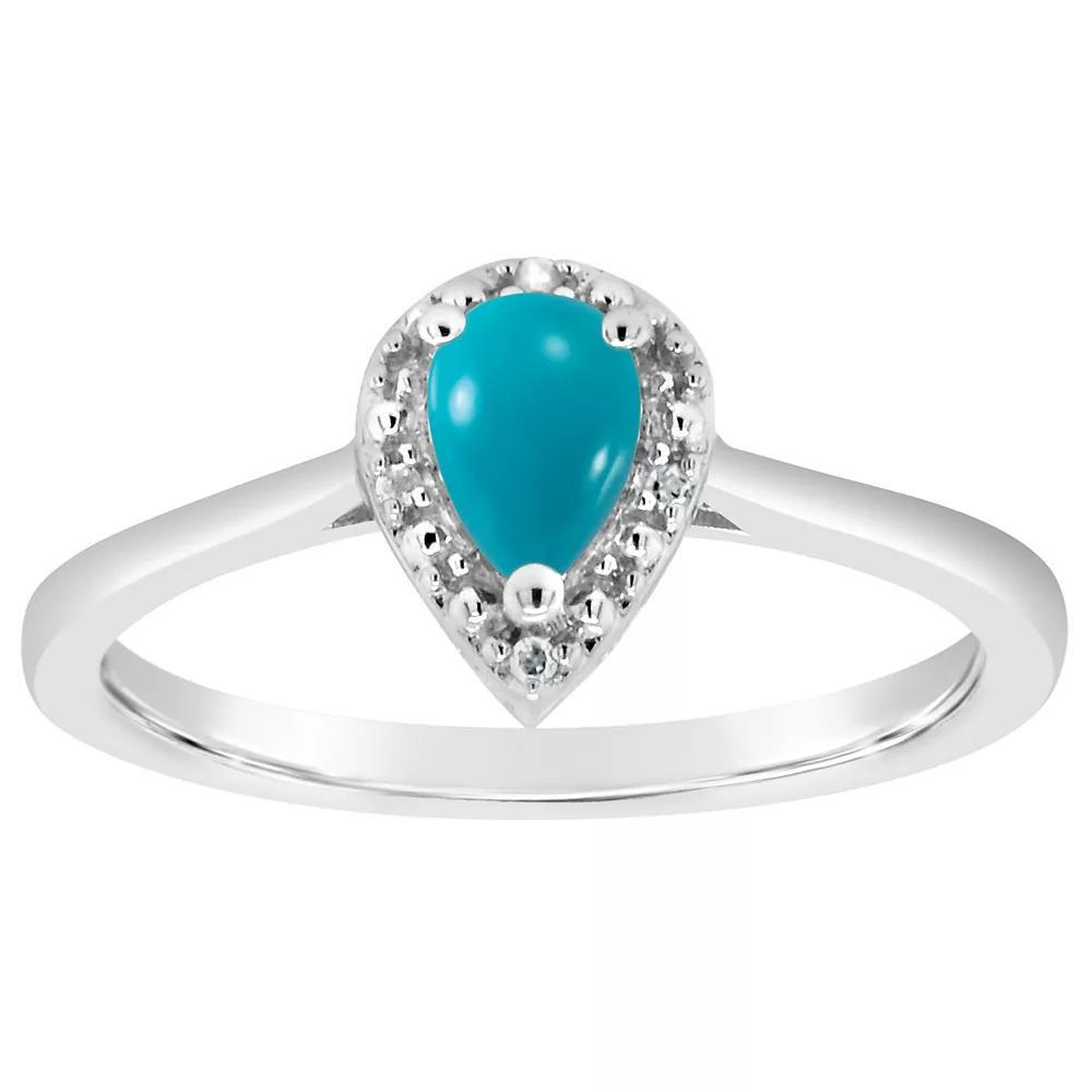 Celebration Gems Sterling Silver 6 mm x 4 mm Pear Shaped Labradorite & Diamond Accent Halo Ring, Women's, Size: 8 Product Image