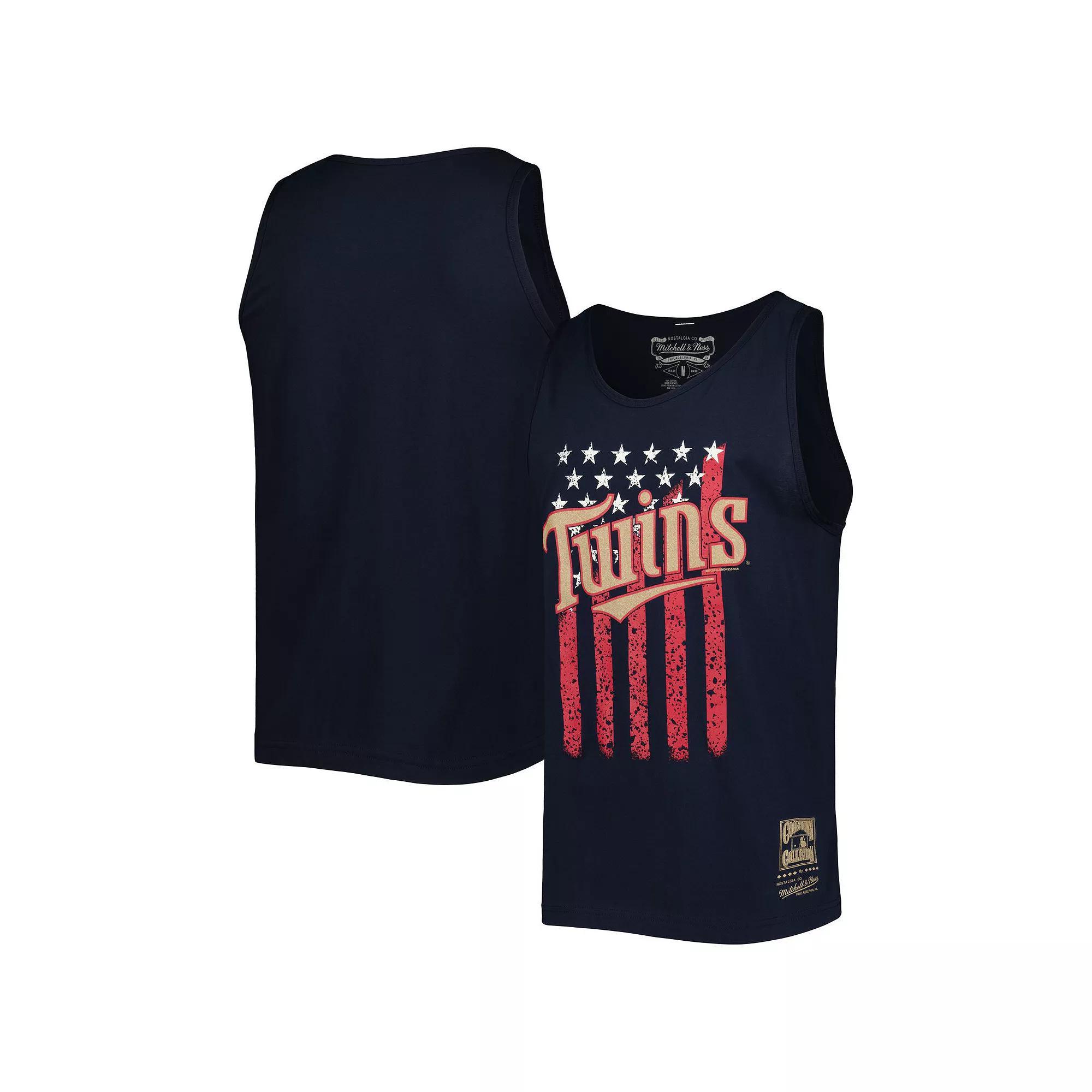 Men's Mitchell & Ness Navy Minnesota Twins Cooperstown Collection Stars and Stripes Tank Top, Size: Large, Blue Product Image