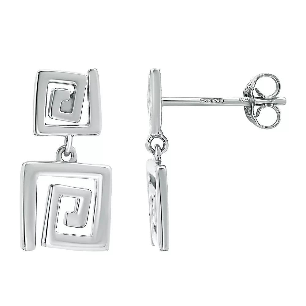 Aleure Precioso Sterling Silver Greek Key Design Double Drop Earrings, Women's, Silver Tone Product Image