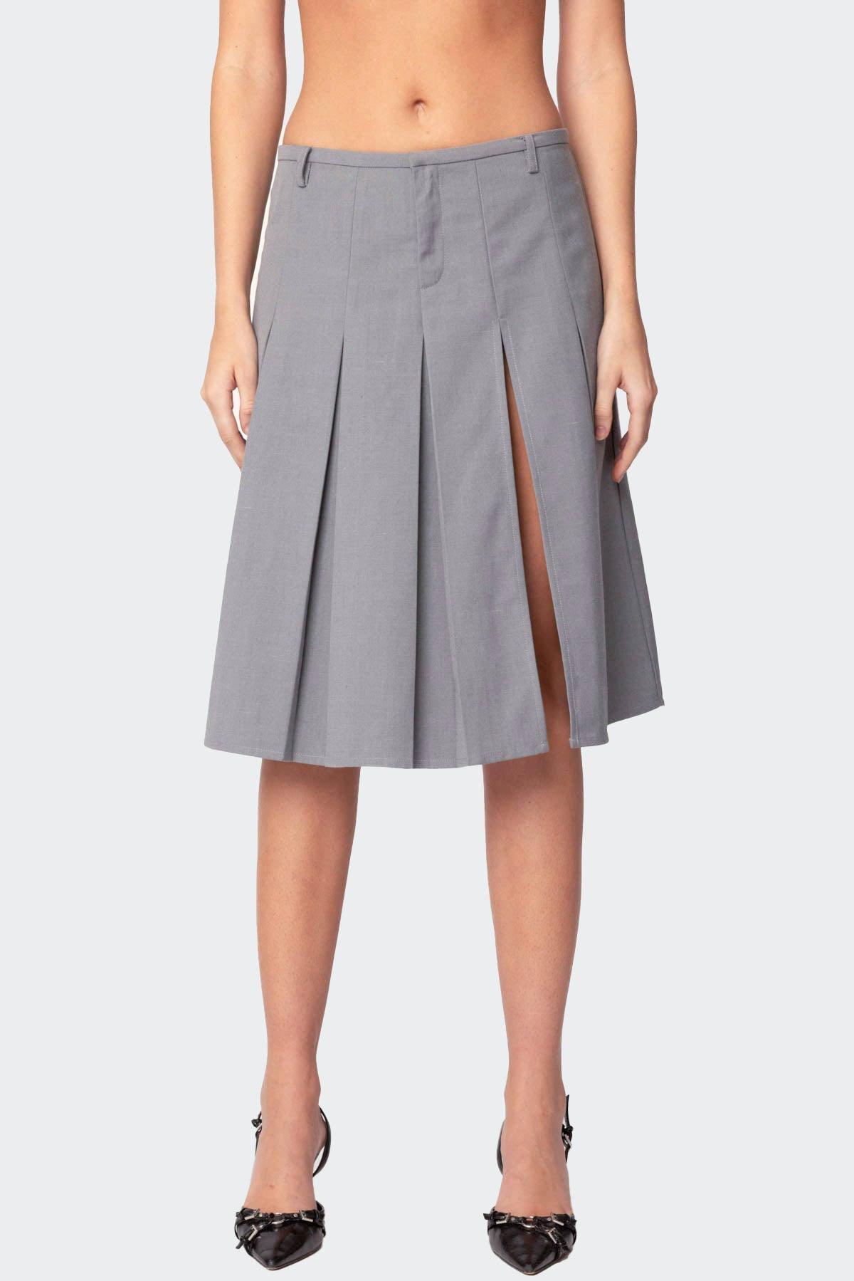 Ethel Side Slit Pleated Midi Skirt Product Image