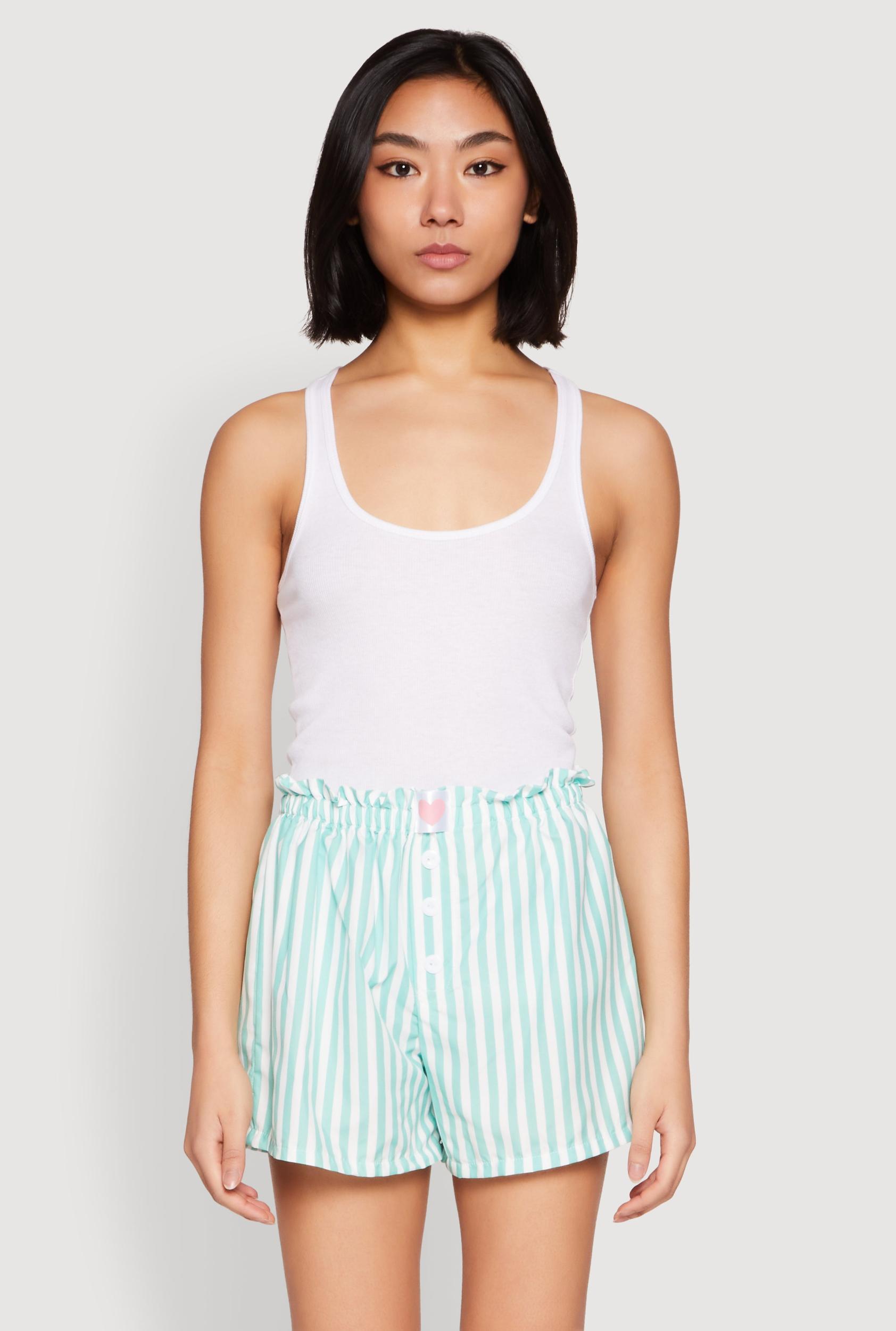 Womens Heart Detail Striped Pajama Shorts Product Image