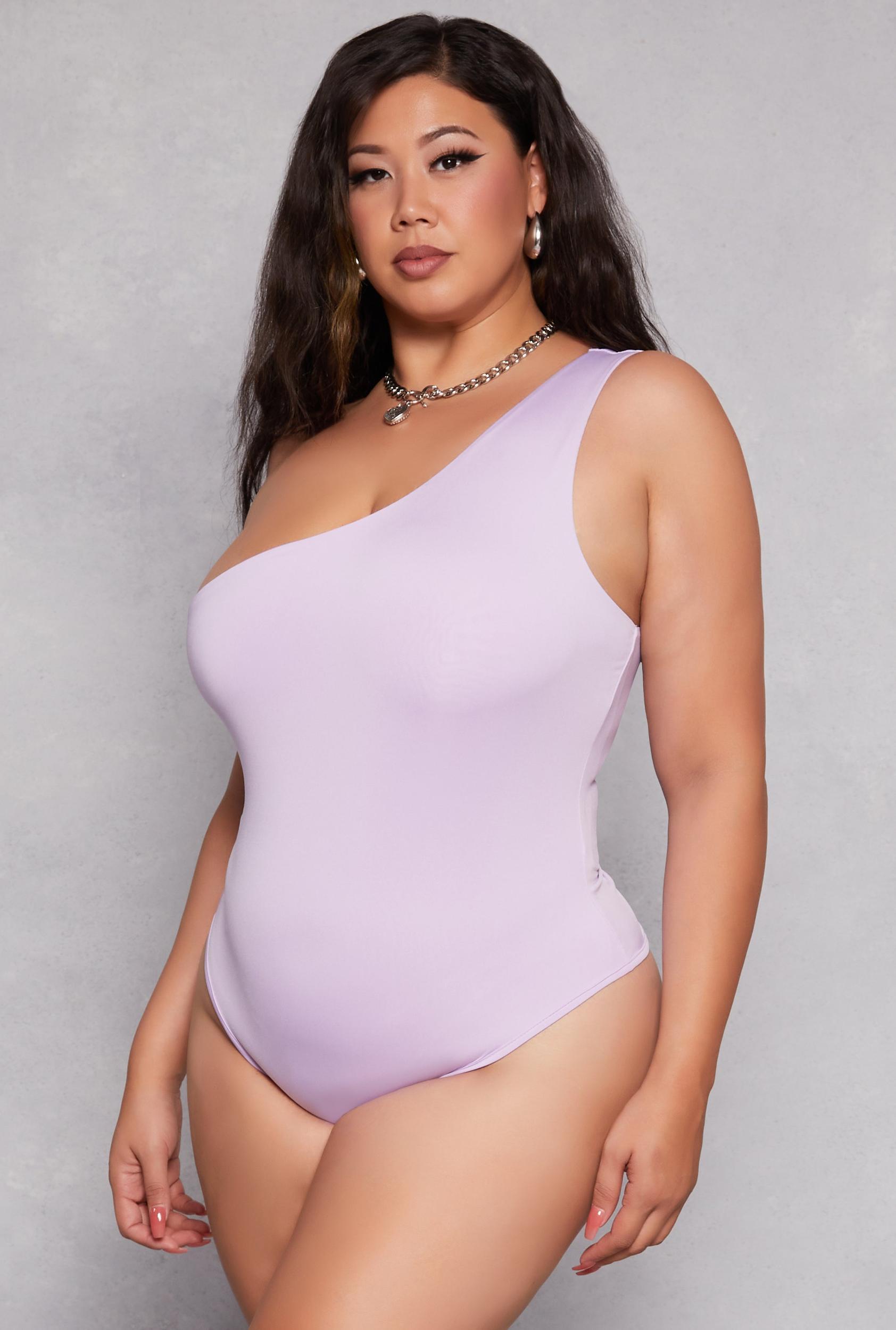 Womens Plus Size Daisy Double Lined One Shoulder Bodysuit Product Image
