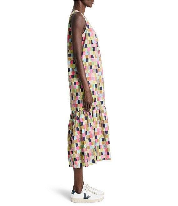 NIC + ZOE Colorfield Print Split V-Neck Sleeveless Ruffle Dress Product Image