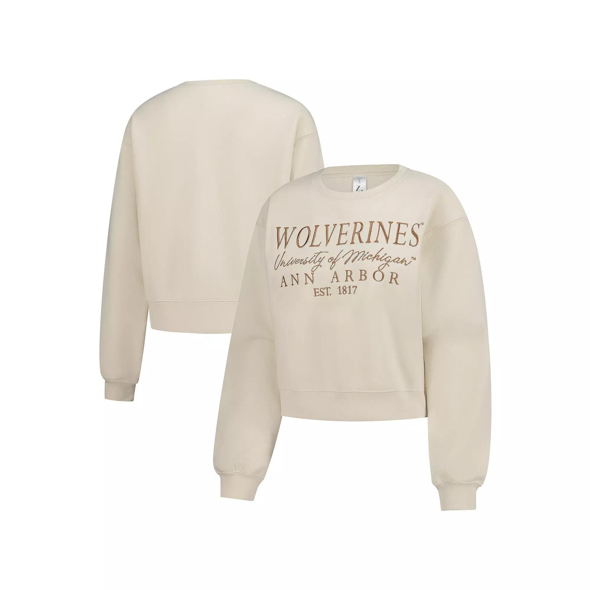 Women's ZooZatz Sand Michigan Wolverines Cropped Crewneck Sweatshirt, Size: XS, Team Product Image