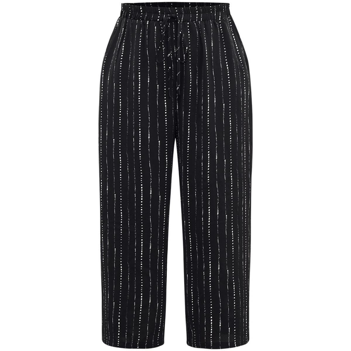 Plus Size Polka Dot Striped Ties Wide Leg Pants Women Black Vacation Wide Leg High Rise Dailywear Pants BloomChic 18-20/2X Product Image