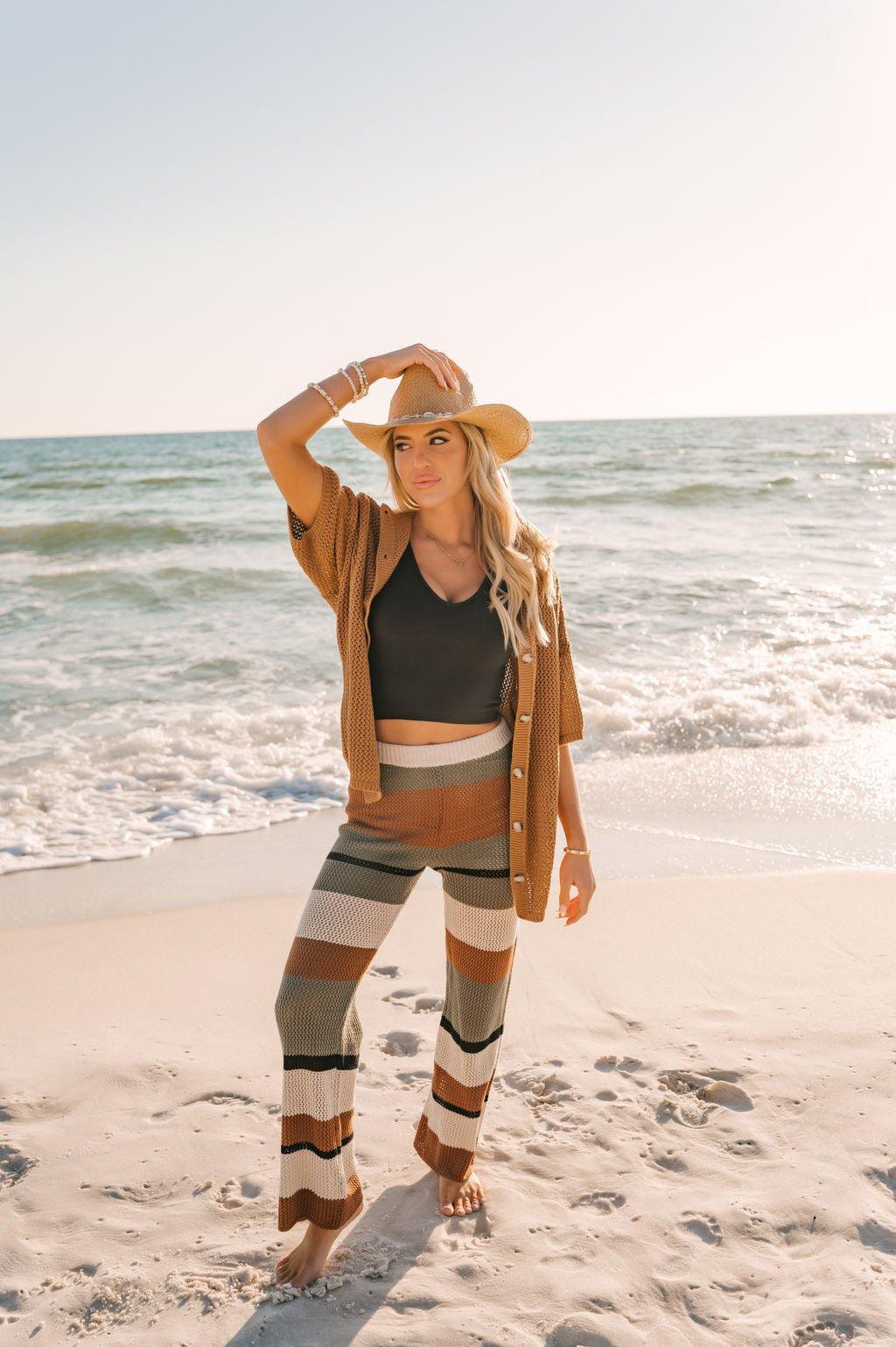 Brown Multi Striped Crochet Pants - FINAL SALE Product Image