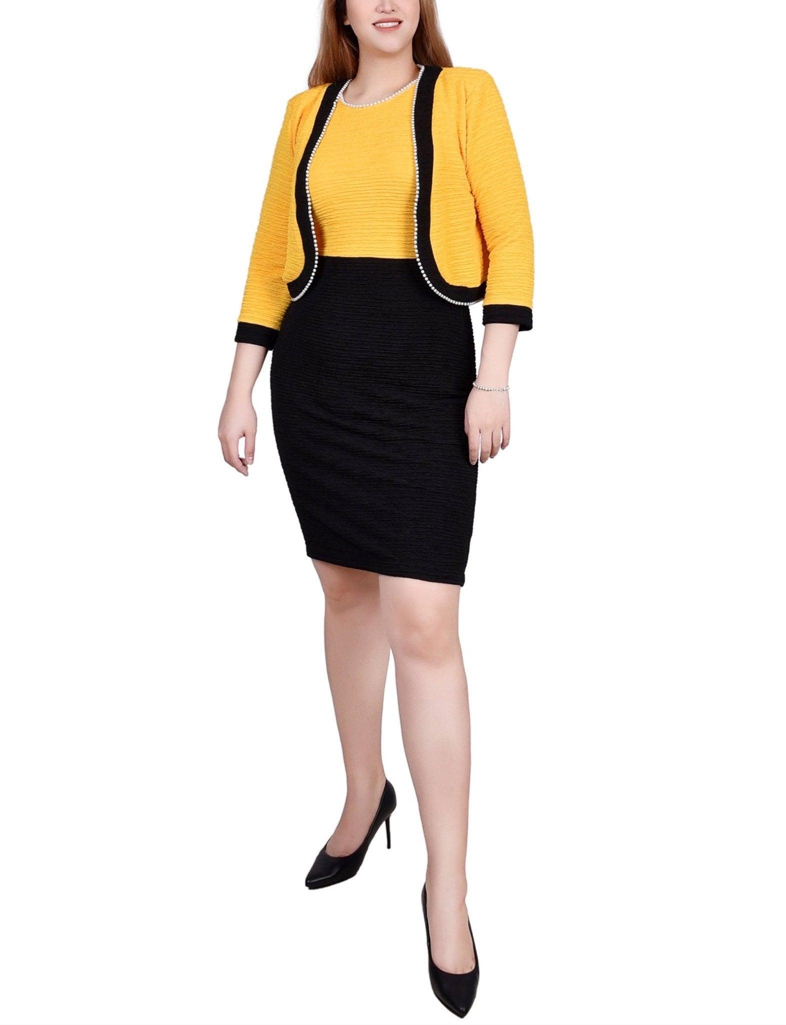 Black Lemon 3/4 Sleeve Textured Knit 2 Piece Dress Set - Petite Product Image
