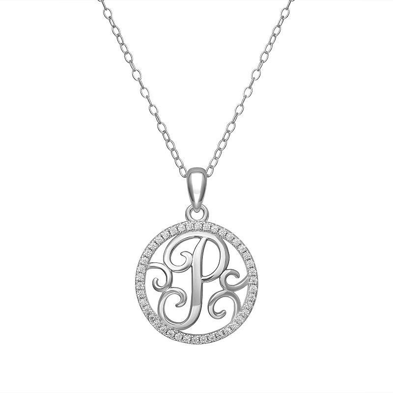 PRIMROSE Sterling Silver Cubic Zirconia Initial Pendant Necklace, Women's, Size: 18" Product Image