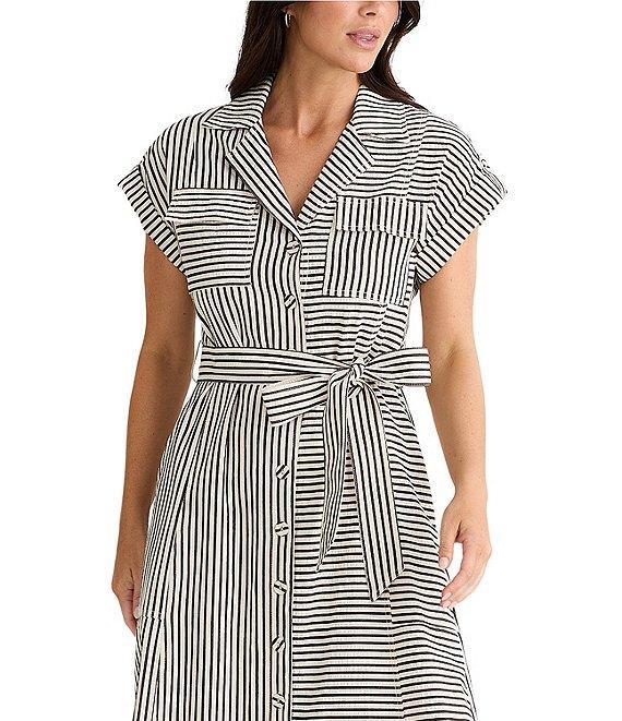 Brave + True Portia Short Sleeve Striped Collared Button Front Midi Dress Product Image