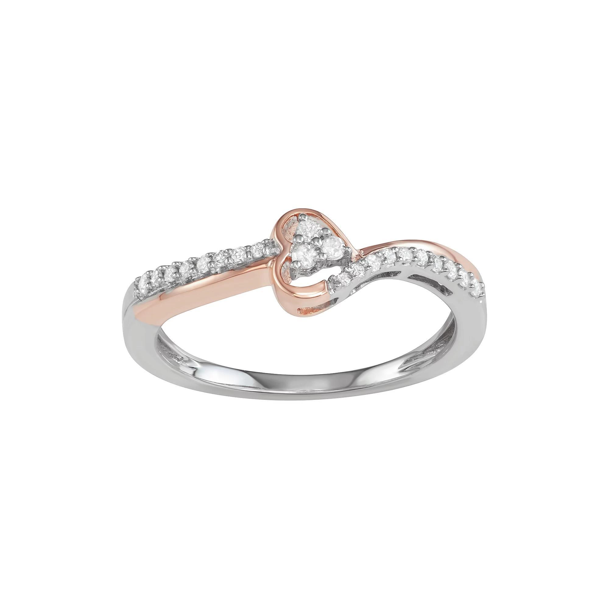 Two Tone Sterling Silver 1/6 Carat T.W. Diamond Ring, Women's, Size: 5, Pink Tone Product Image