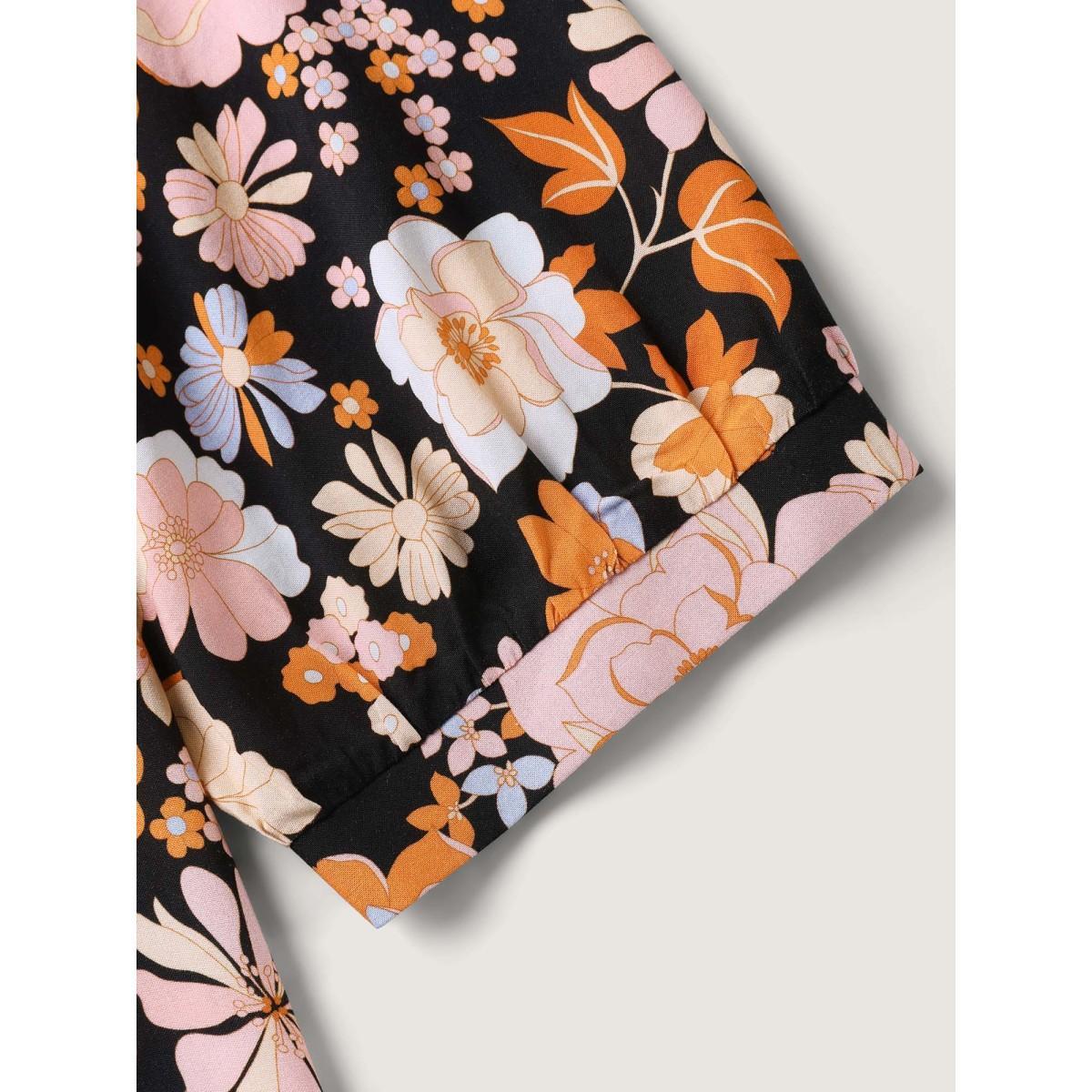 Plus Size Black Floral Textured Button Placket Blouse Women Elbow-length sleeve Round Neck Everyday-Elegant Blouses BloomChic 30/6X Product Image