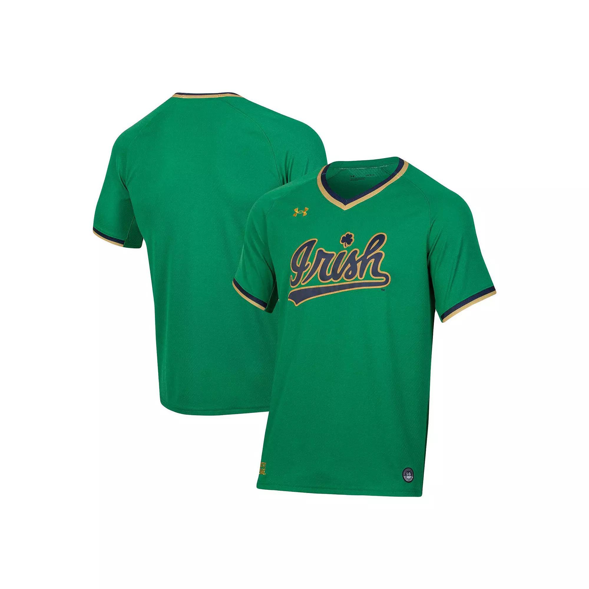Men's Under Armour Green Notre Dame Fighting Irish Softball V-Neck Jersey, Size: Small Product Image