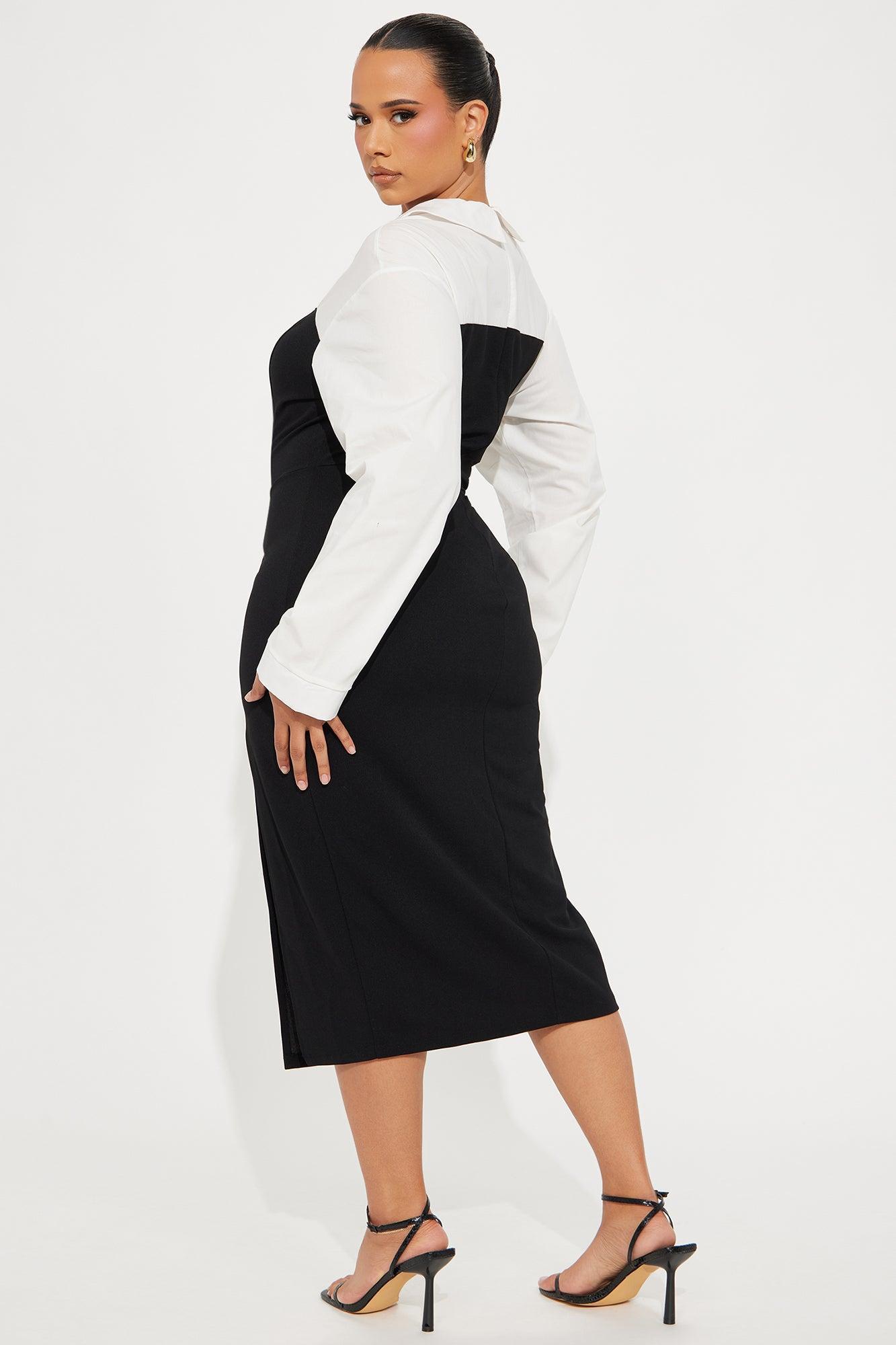 Charline Collared Shirt Midi Dress - Black/White Product Image