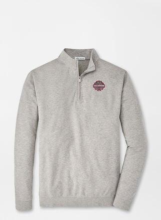 Peter Millar Mens Georgia National Champion Crown Comfort Interlock Quarter-Zip | Color: Iron | Size: S | UGA Product Image