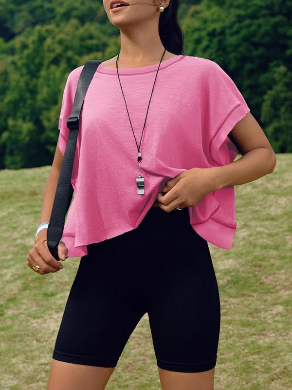 Loose Raglan Sleeve Hollow Split-Joint Round-Neck T-Shirts Product Image
