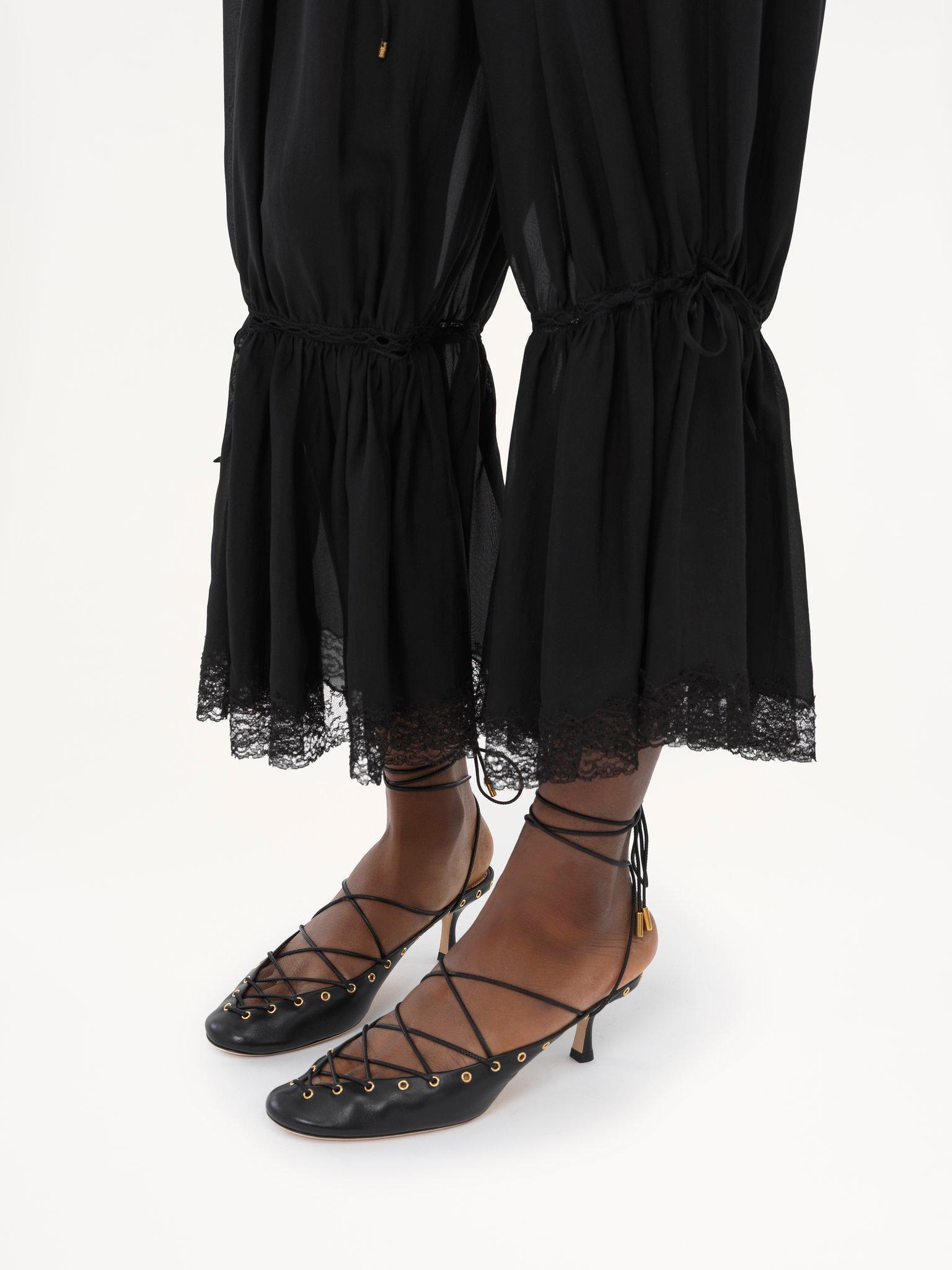 Fluid cropped pants in silk charmeuse & lace Product Image