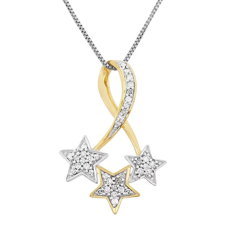 1/6 Carat T.W. Diamond Sterling Silver and 18k Gold Two Tone Triple Star Pendant Necklace, Women's, Size: 18", White Product Image