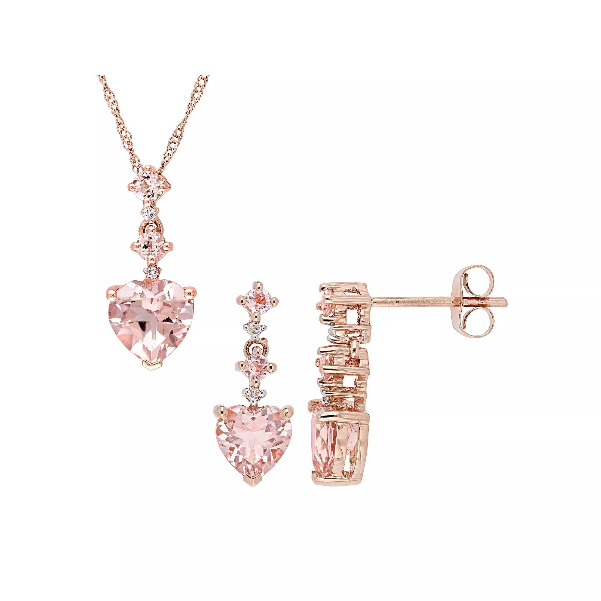 Stella Grace 14k Rose Gold Morganite & Diamond Accent Heart Pendant Necklace & Earring Set, Women's, Size: 17" Product Image