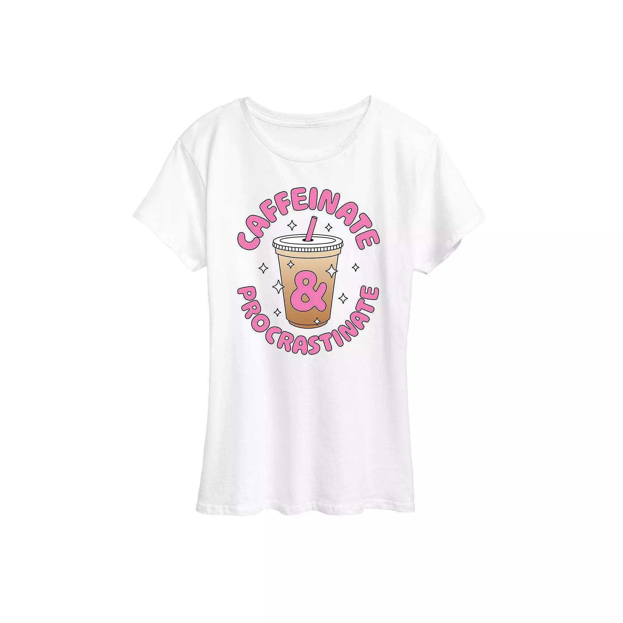 Womens Caffeinate And Procrastinate Graphic Tee, Girls Grey Gray Product Image