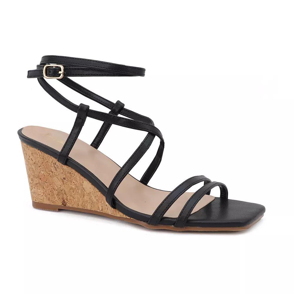 Yoki Arlette-10 Women's Low Heel Square Toe Wedge Sandals, Black Product Image