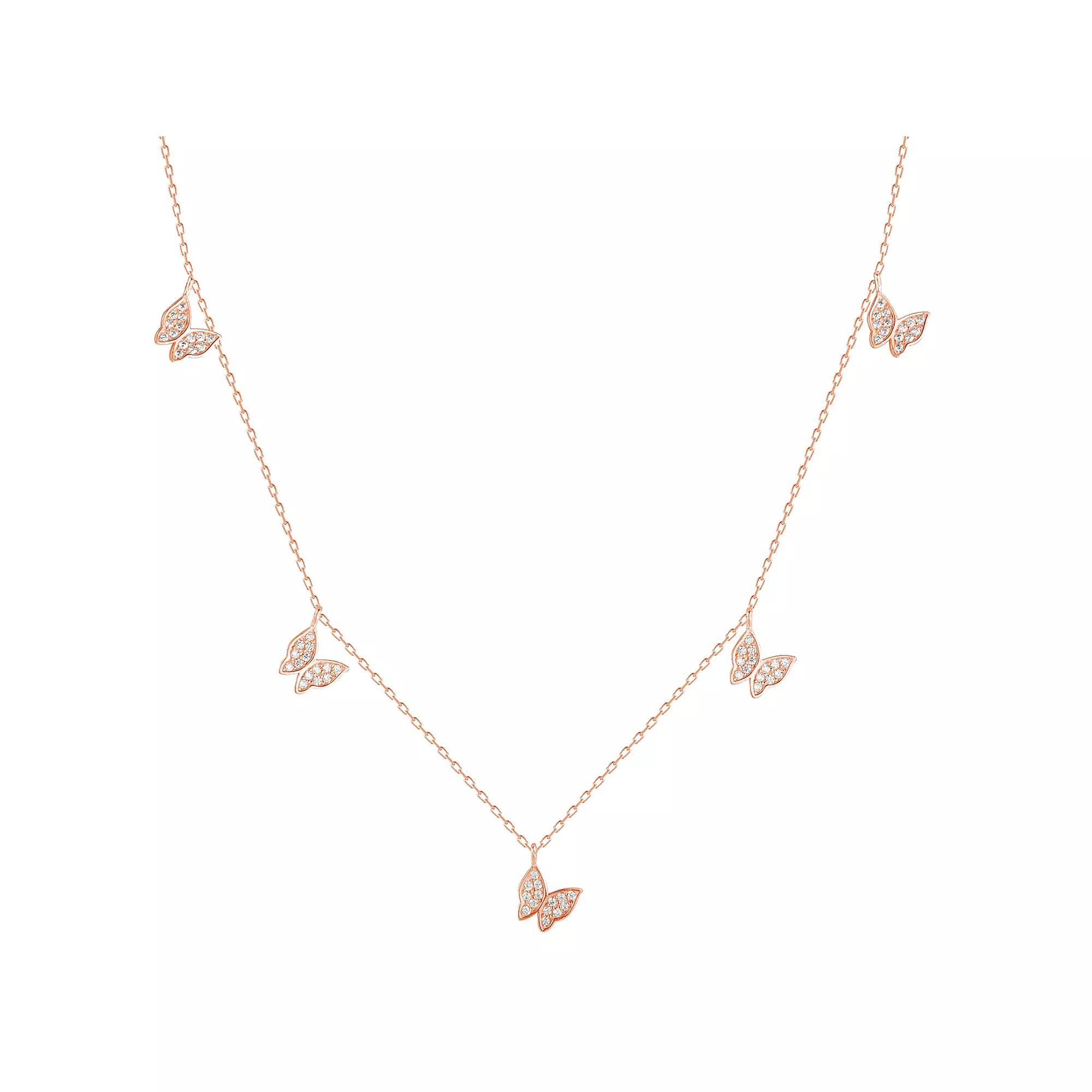 Sunkissed Sterling Sterling Silver Cubic Zirconia Butterfly Charm Necklace, Women's, Size: 18", Rose Gold Tone Product Image