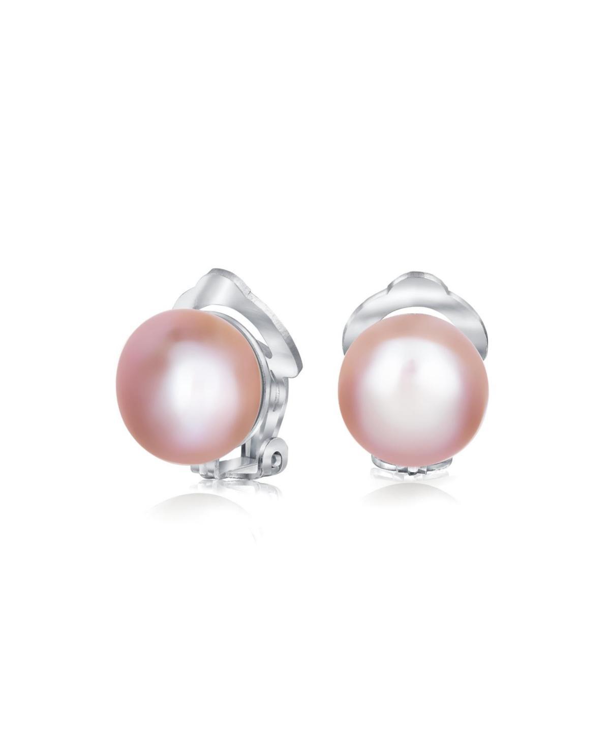 Bling Jewelry Button Style Freshwater Cultured Pearl Clip On Ball Stud Earrings For Women Sterling Silver Non Pierced Ears Product Image
