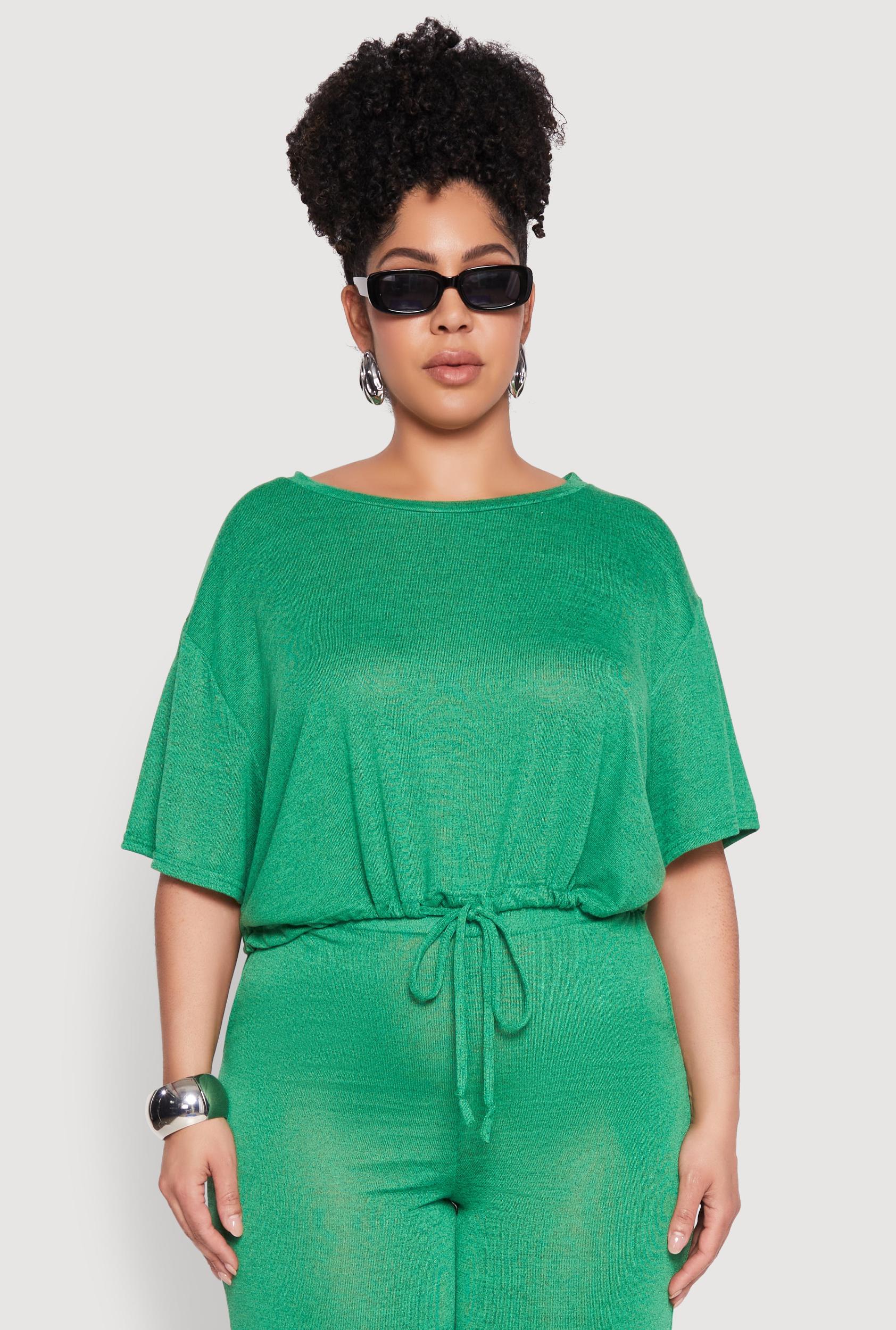 Womens Plus Size Daisy Brushed Knit Drawstring Hem Tee Product Image