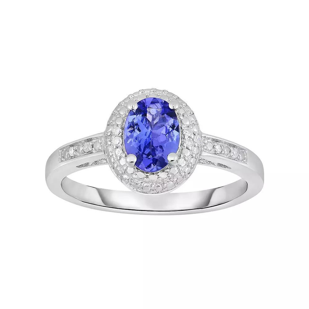 Tanzanite and Diamond Accent Sterling Silver Halo Ring, Women's, Size: 7, Blue Product Image