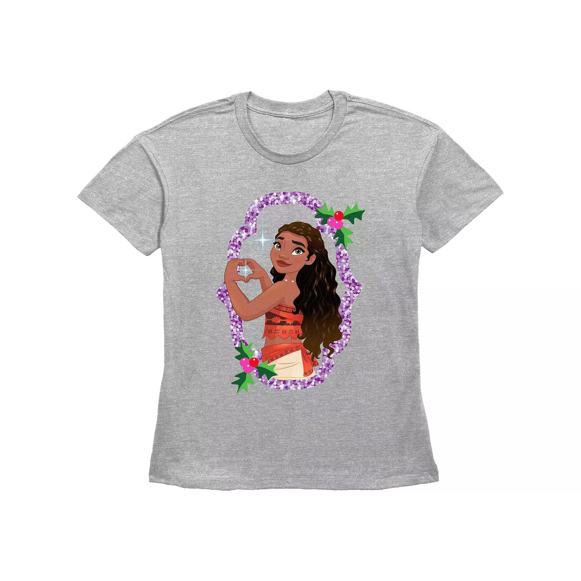 Disney's Moana Sparkling Christmas Wreath Women's Graphic Tee, Size: XS, Grey Gray Product Image